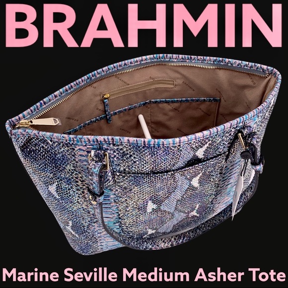 BRAHMIN MARINE SEVILLE BLUE PINK MEDIUM ASHER TOTE - Picture 5 of 10
